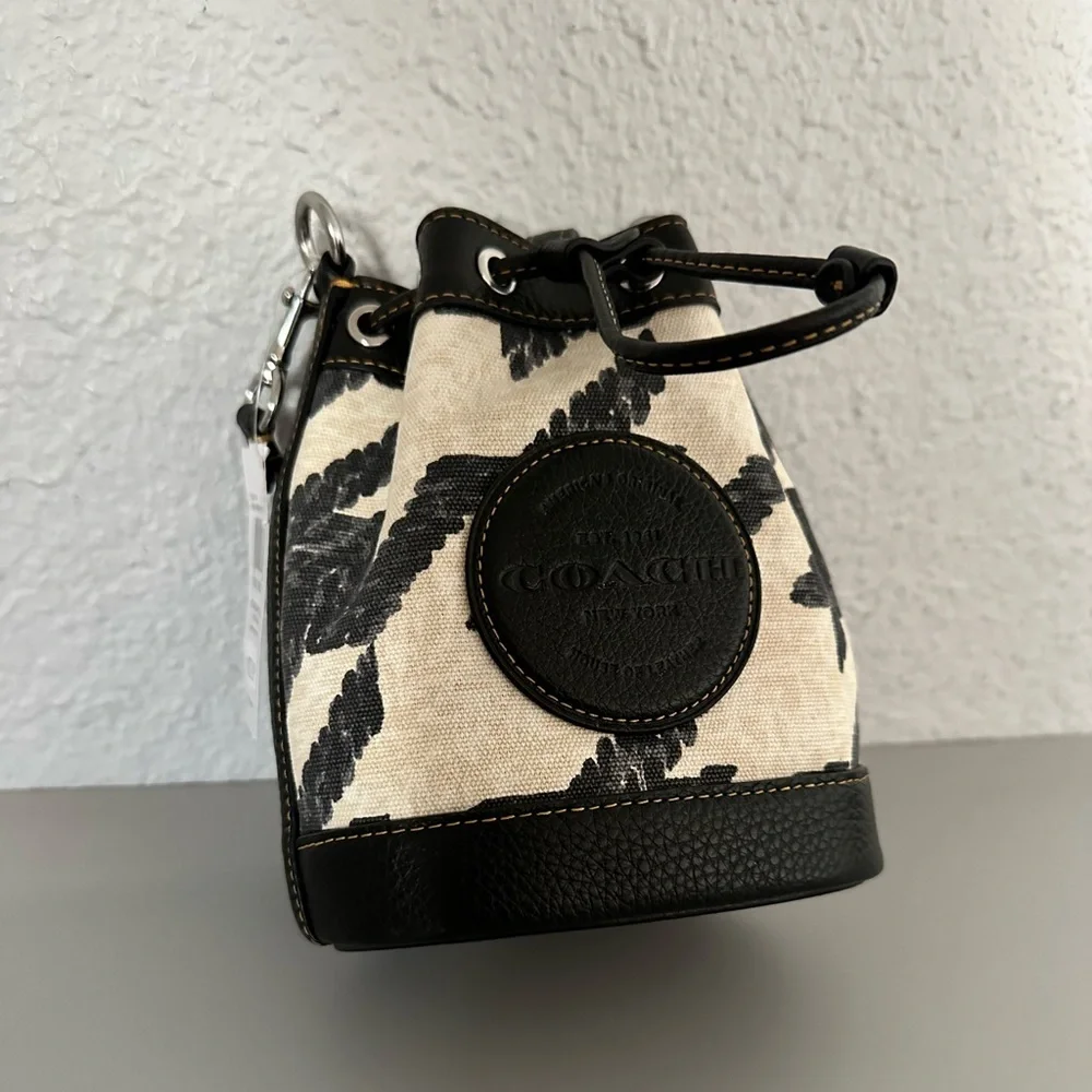 NWT COACH Mini‎ Dempsey Bucket Bag With Houndstooth Print And Patch